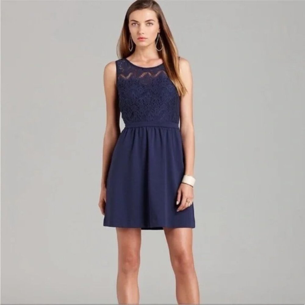 Lilly Pulitzer 'Rhea' True Navy Crochet Ponte Fit-and-Flare Dress Large